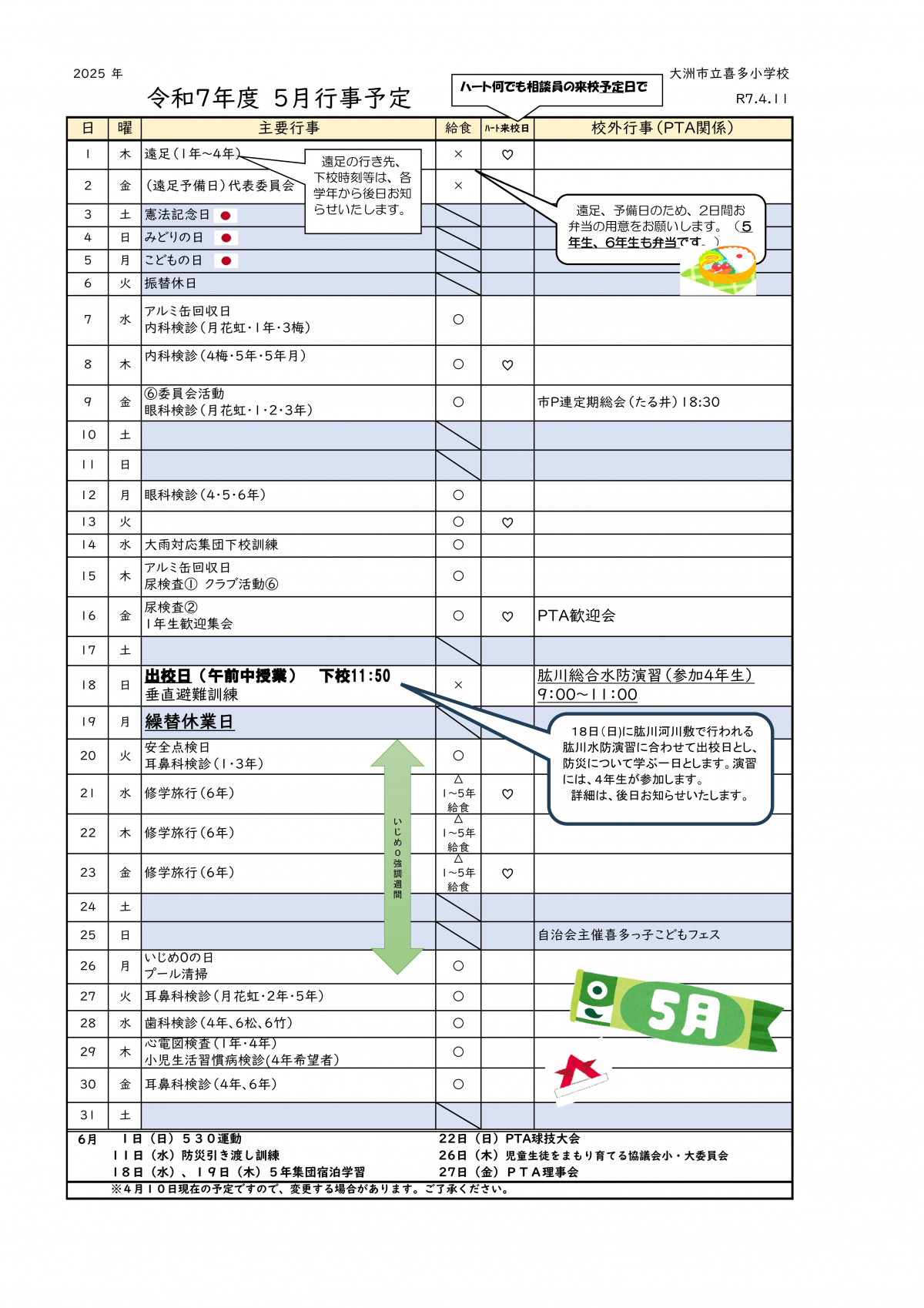 R７　月行事予定